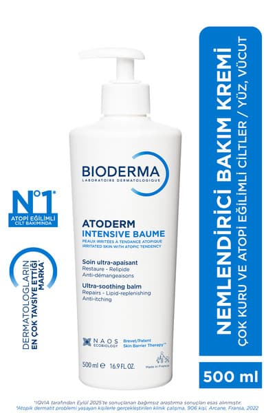 Bioderma Atoderm Intensive Baume Nemlendirici Bakım Kremi 500ml – Cilt Bakımı | GAMZELİECZANEM