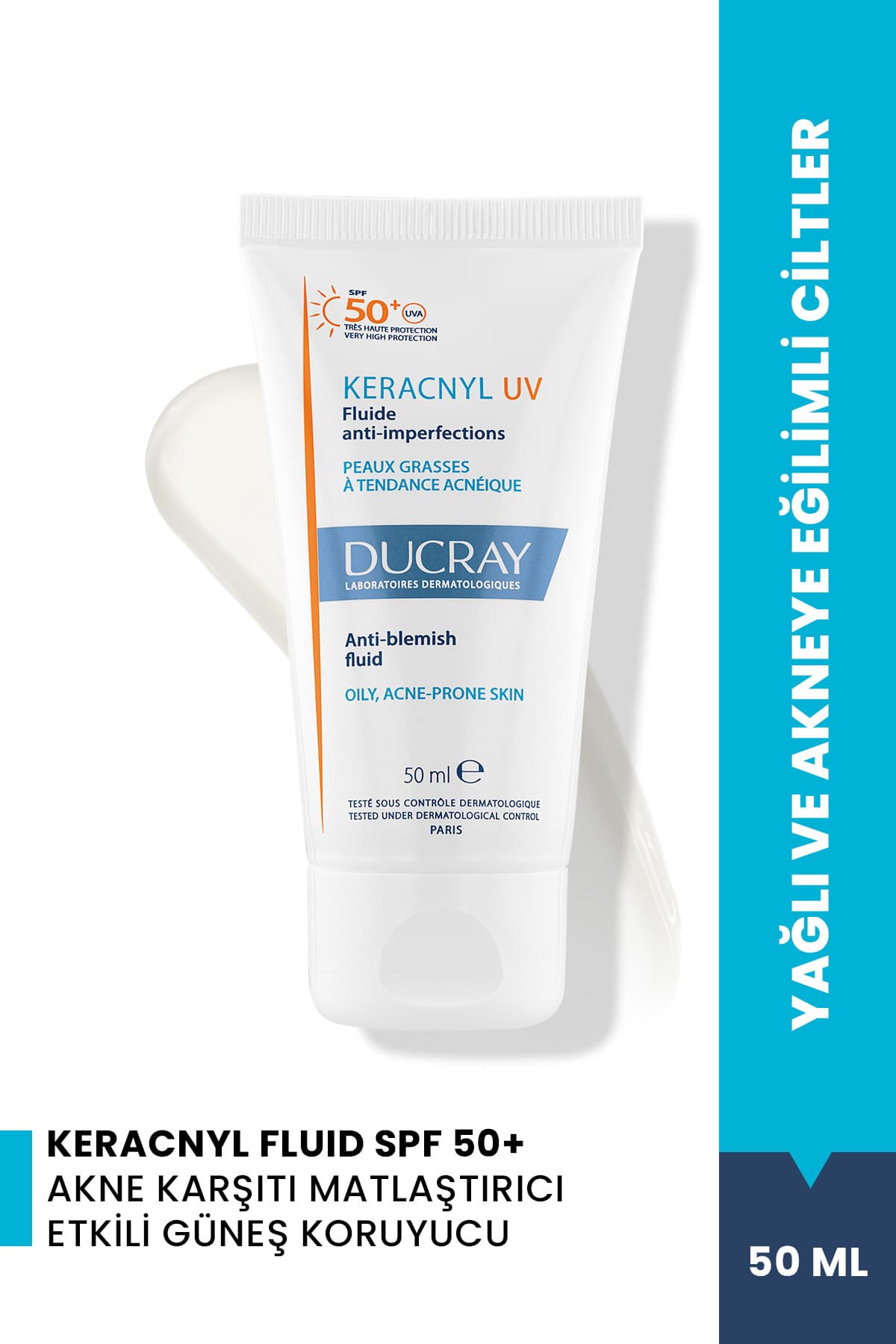 Ducray Keracnyl UV Fluid SPF 50+ Akneye Eğilimli Ciltler için Güneş Kremi 50 ml – Güneş Koruyucu | GAMZELİECZANEM